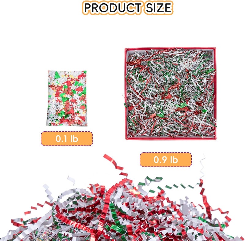 CIPOWM 16oz Christmas Crinkle Cut Paper Shred, 3 Colors Red Green White Paper Shred Filler with Christmas Confetti Shredded Paper Grass for Gift Wrapping Craft DIY Gift Bag Box Filling Party Supply - Image 2